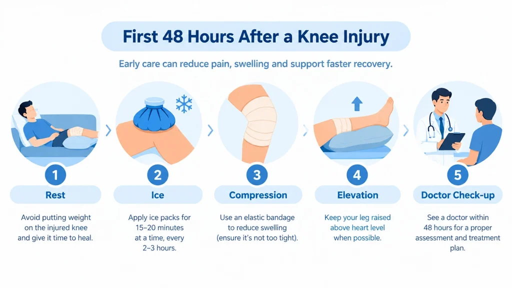 First 48 hours care steps for a knee injury after an accident