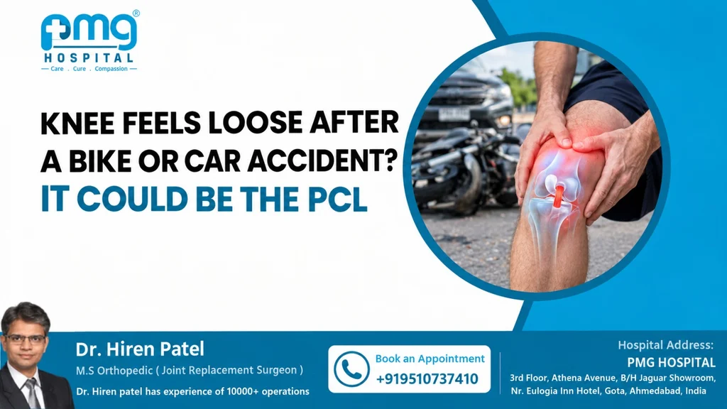 Person holding a loose, painful knee after a bike accident
